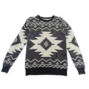 On‎ The Byas Southwestern Knit Sweater Geometric Black White Mens Small